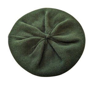 Frost Forest Green Merino Wool Cashmere Beret 90s Style One Size